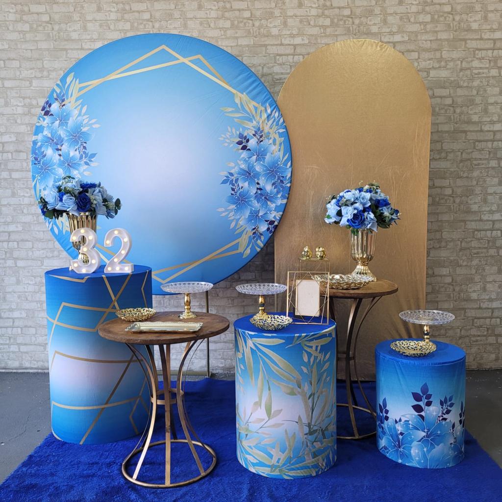 Alugue Tema Para Festa Decoração Flores Azul Tecido ( Modelo 6 ) - Tallentos Decorações 