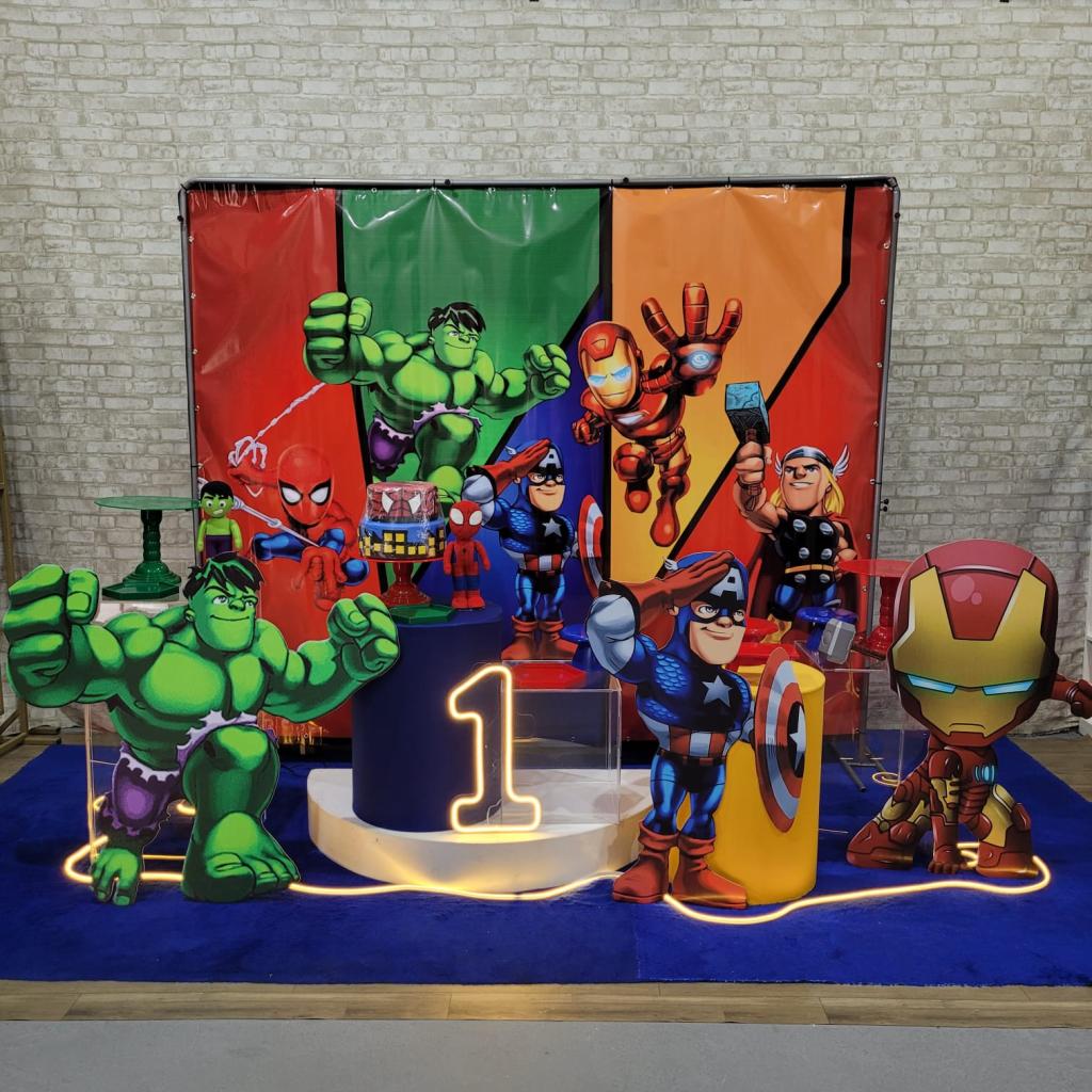 Alugue Tema Para Festa Decoração Vingadores Baby Tecido ( Modelo 4 ) - Tallentos Decorações 