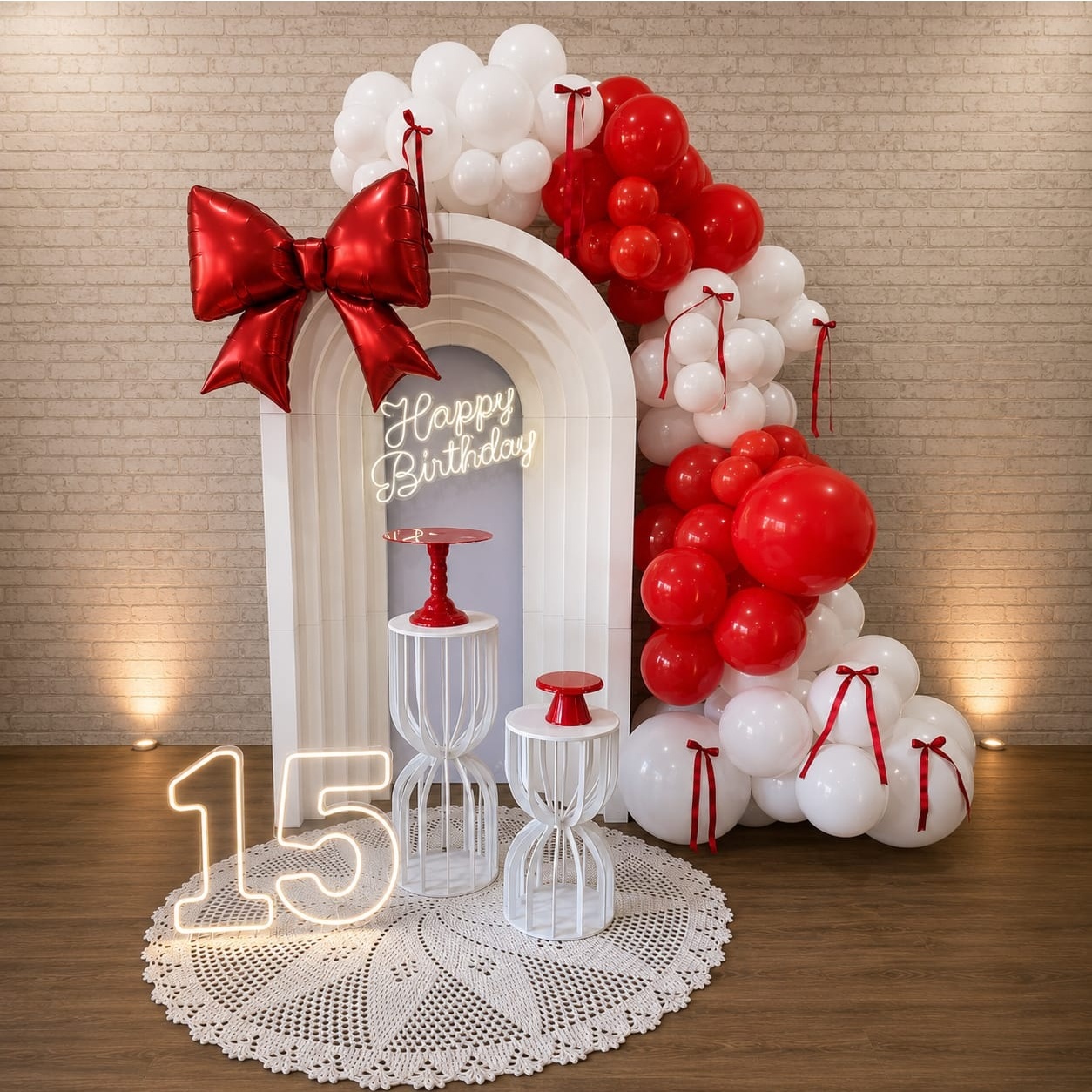 Alugue Tema Para Festa Decoração Happy Laço Tecido - Incluso Os Balões ( Modelo 3 ) - Tallentos Decorações 