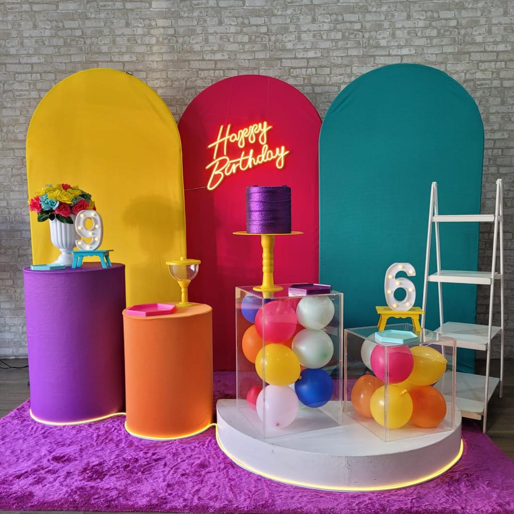 Alugue Tema Para Festa Decoração Colorida Tecido ( Modelo 2 ) - Tallentos Decorações 