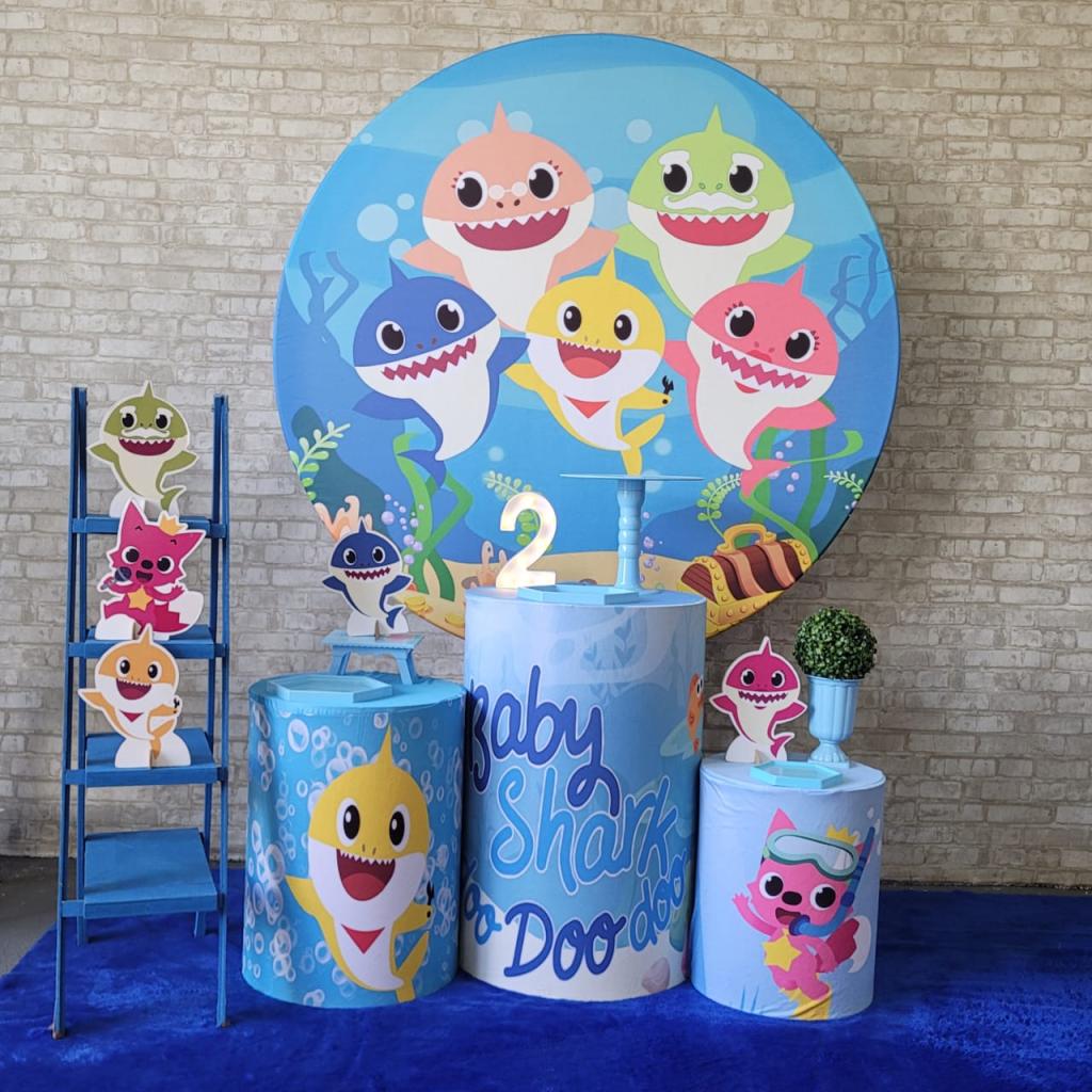 Alugue Tema Para Festa Decoração Baby Shark Tecido ( Modelo 2 ) - Tallentos Decorações 