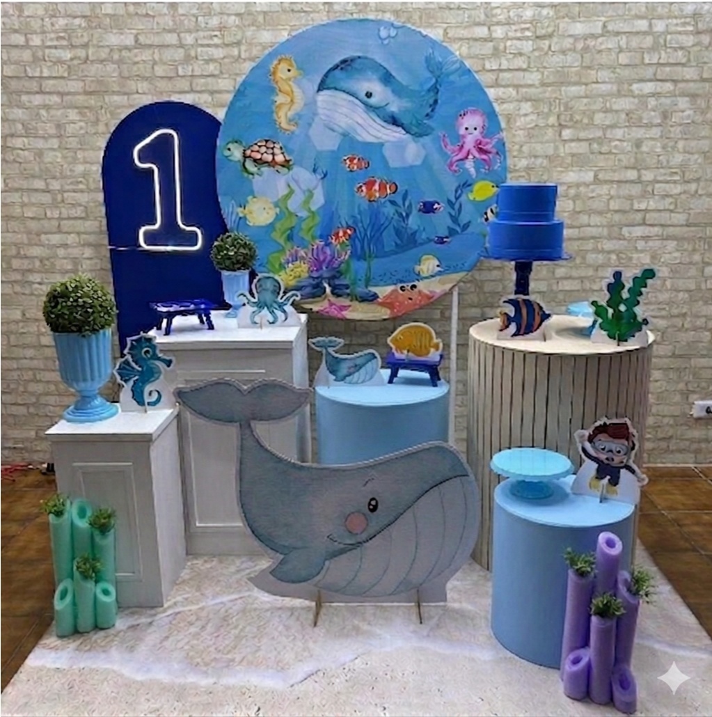 Alugue Tema Para Festa Decoração Fundo Do Mar Menino Tecido ( Modelo 2 ) - Tallentos Decorações 