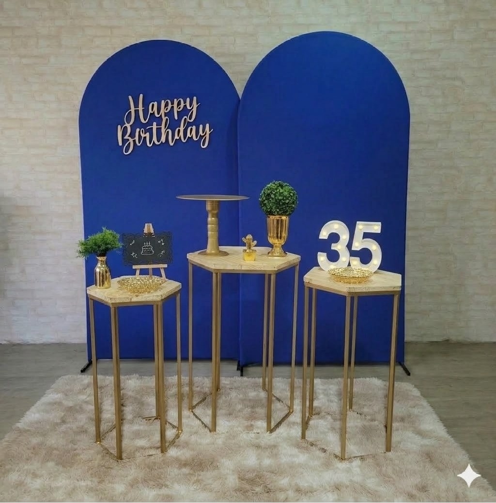 Alugue Tema Para Festa Decoração Happy Azul Tecido ( Modelo 1 ) - Tallentos Decorações 