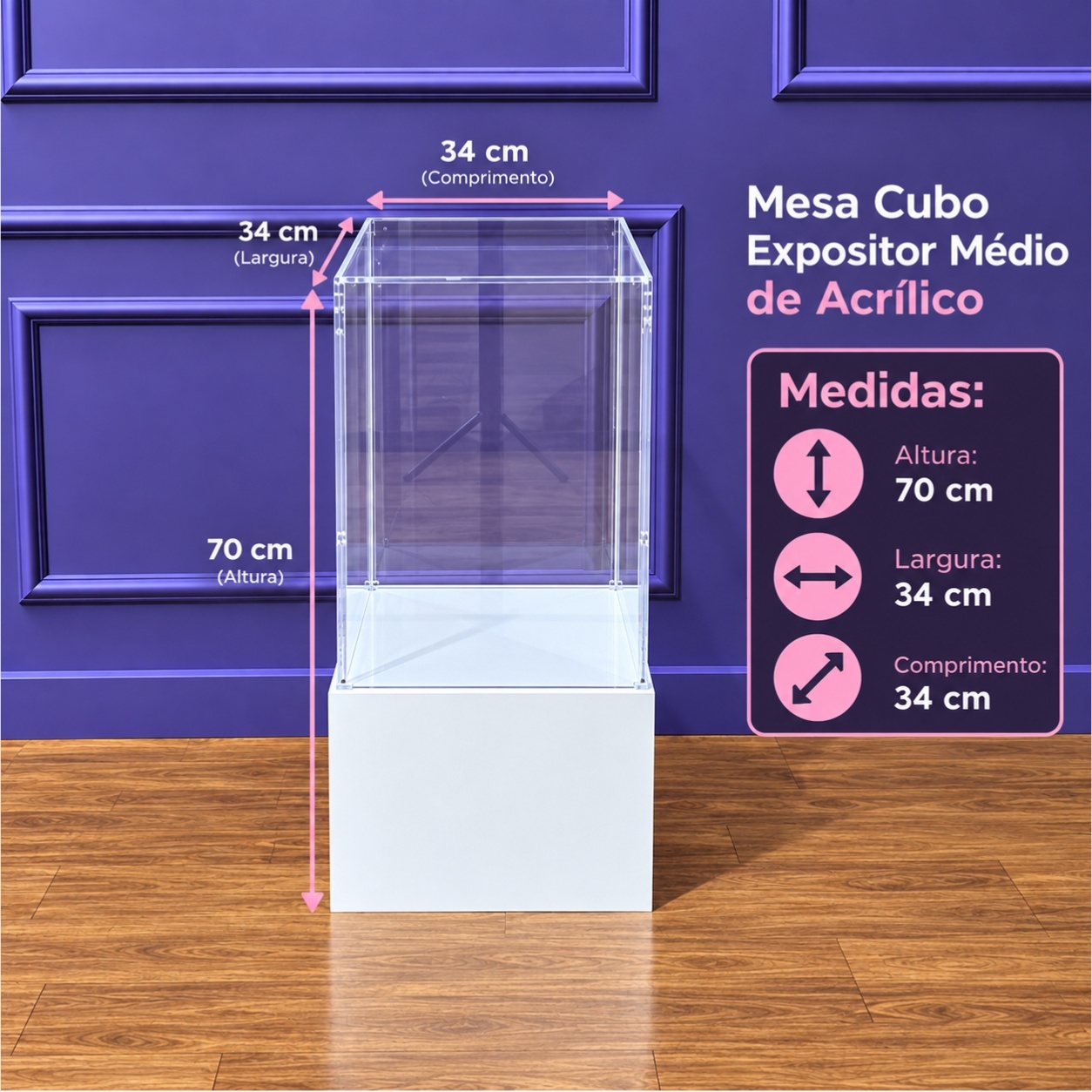 Alugue Mesa Cubo Expositor de Acrílico Médio - Tallentos Decorações 
