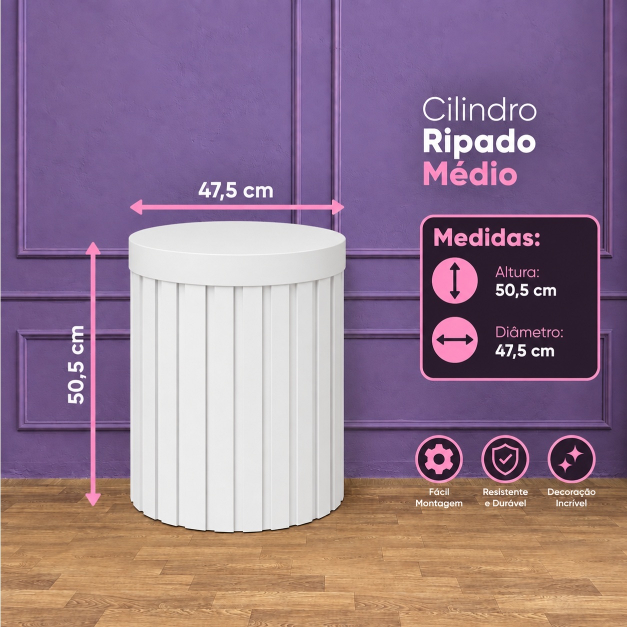 Alugue Cilindro Médio Ripado Branco - Tallentos Decorações 