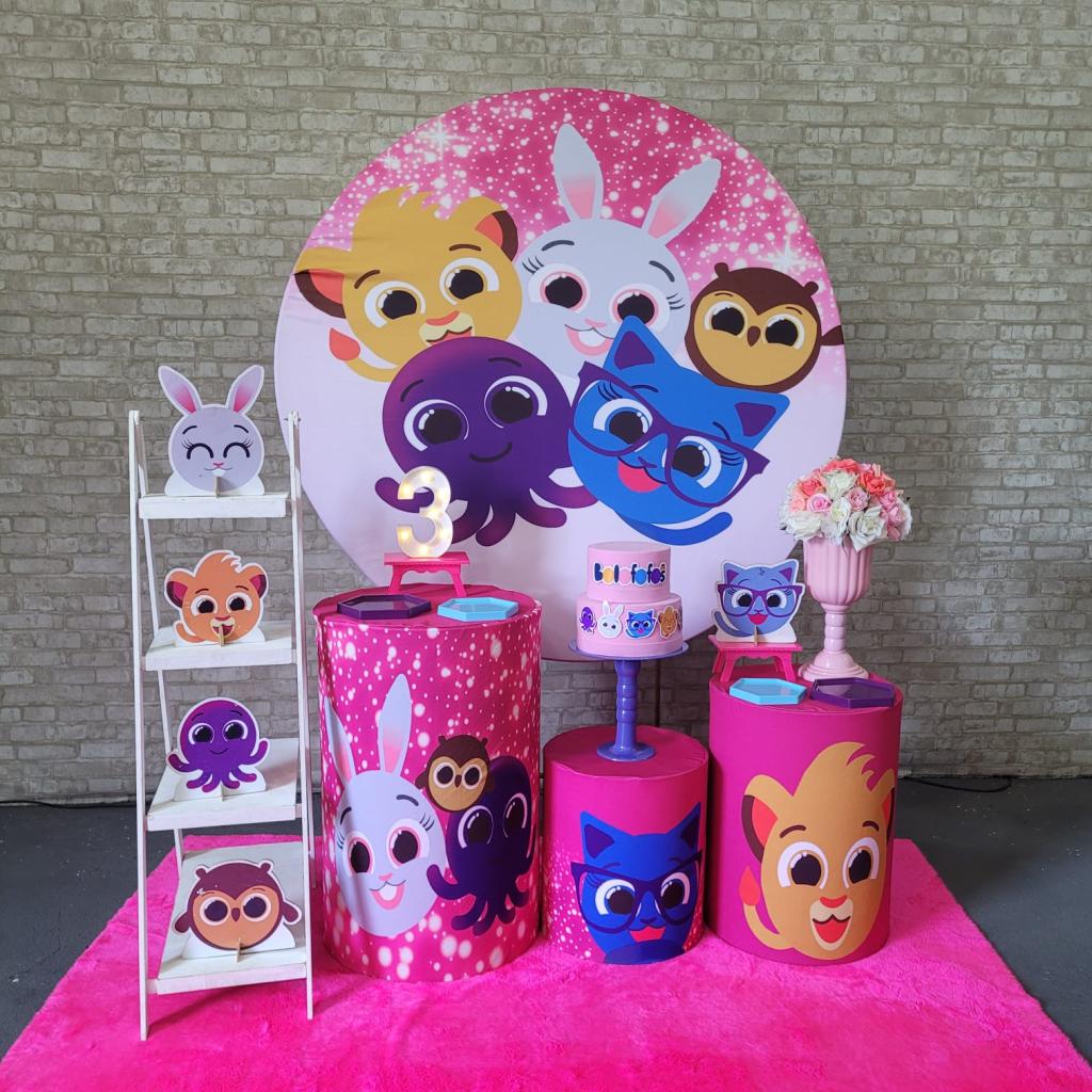 Alugue Tema Para Festa Decoração Bolofofos Rosa Tecido ( Modelo 3 ) - Tallentos Decorações 