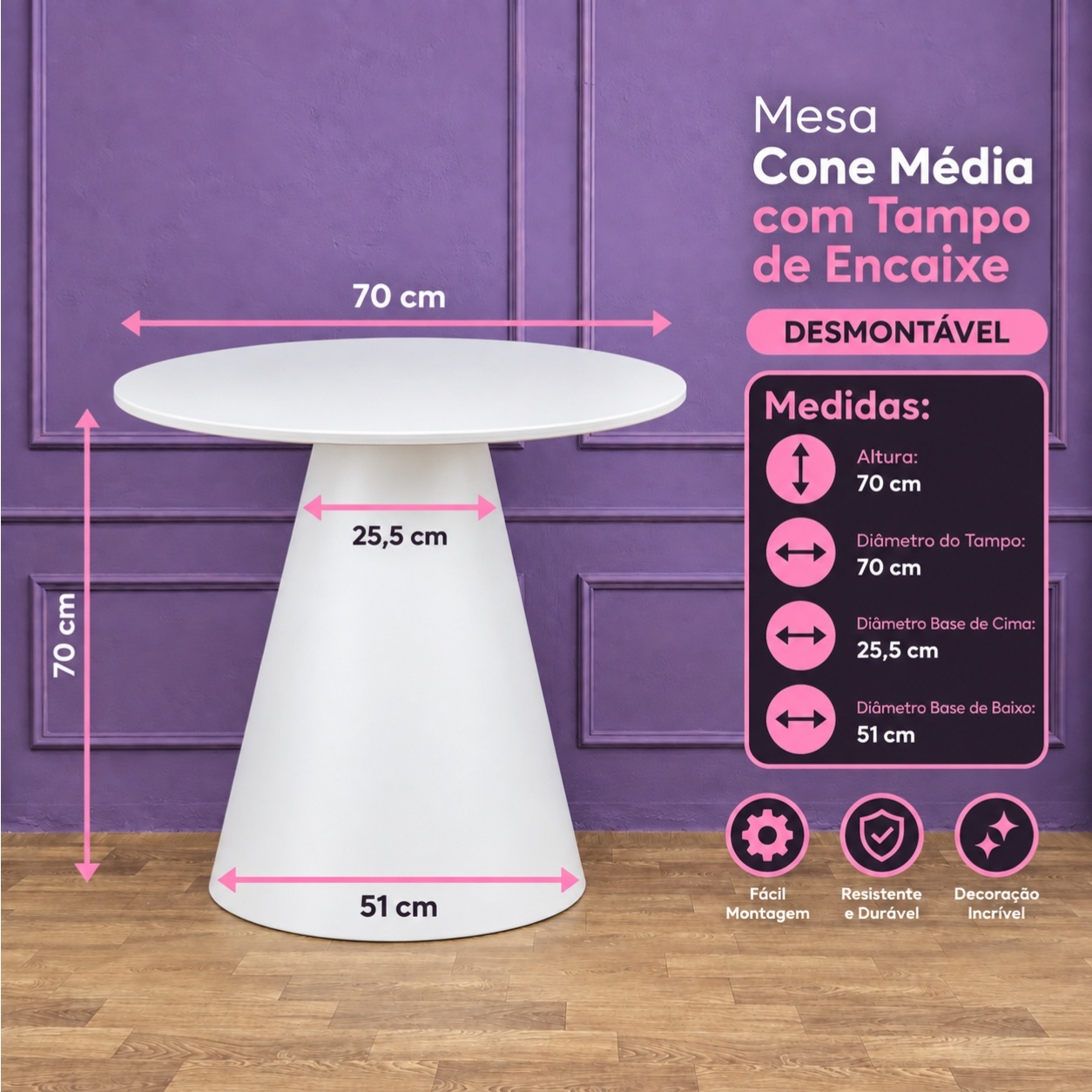 Alugue Mesa Cone Média Branca - Tallentos Decorações 