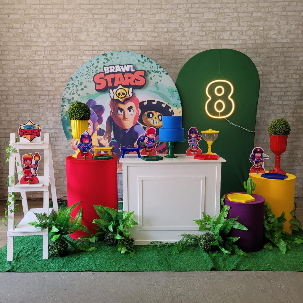 Alugue Tema Para Festa Decoração Brawl Star Tecido ( Modelo 3 ) - Tallentos Decorações 