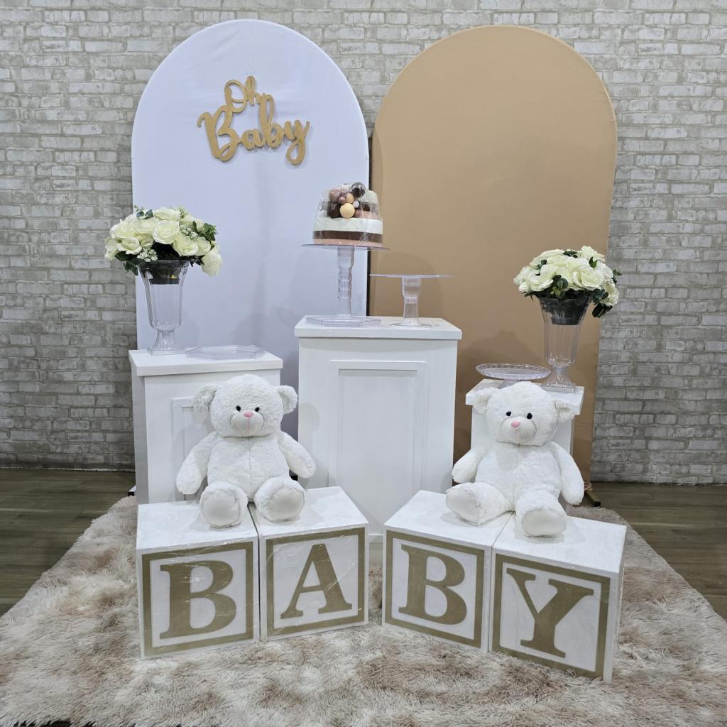 Alugue Tema Para Festa Decoração Chá Revelação Nude Ursinho Tecido (Modelo 03) - Tallentos Decorações 