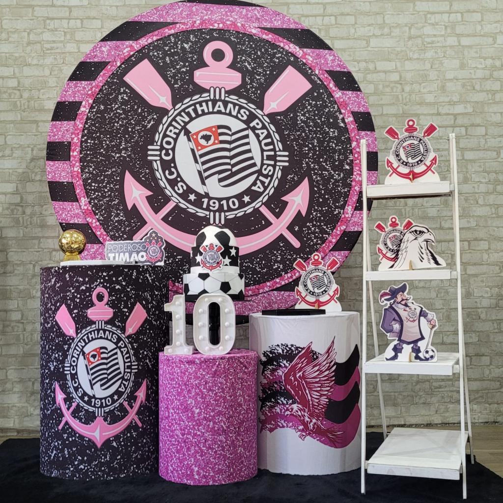 Alugue Tema Para Festa Decoração Corinthians Rosa Tecido ( Modelo 2 ) - Tallentos Decorações 