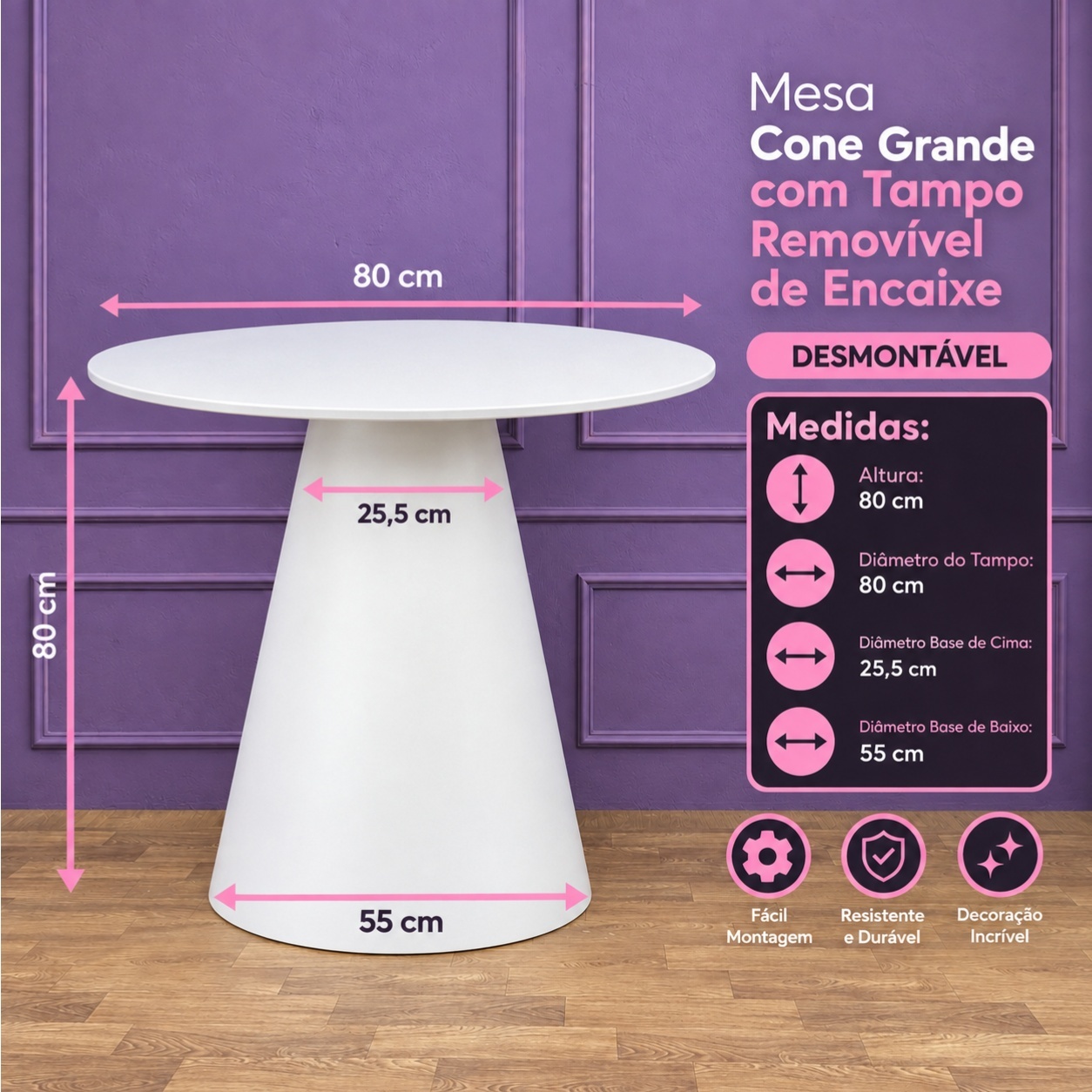 Alugue Mesa Cone Grande Branca - Tallentos Decorações 