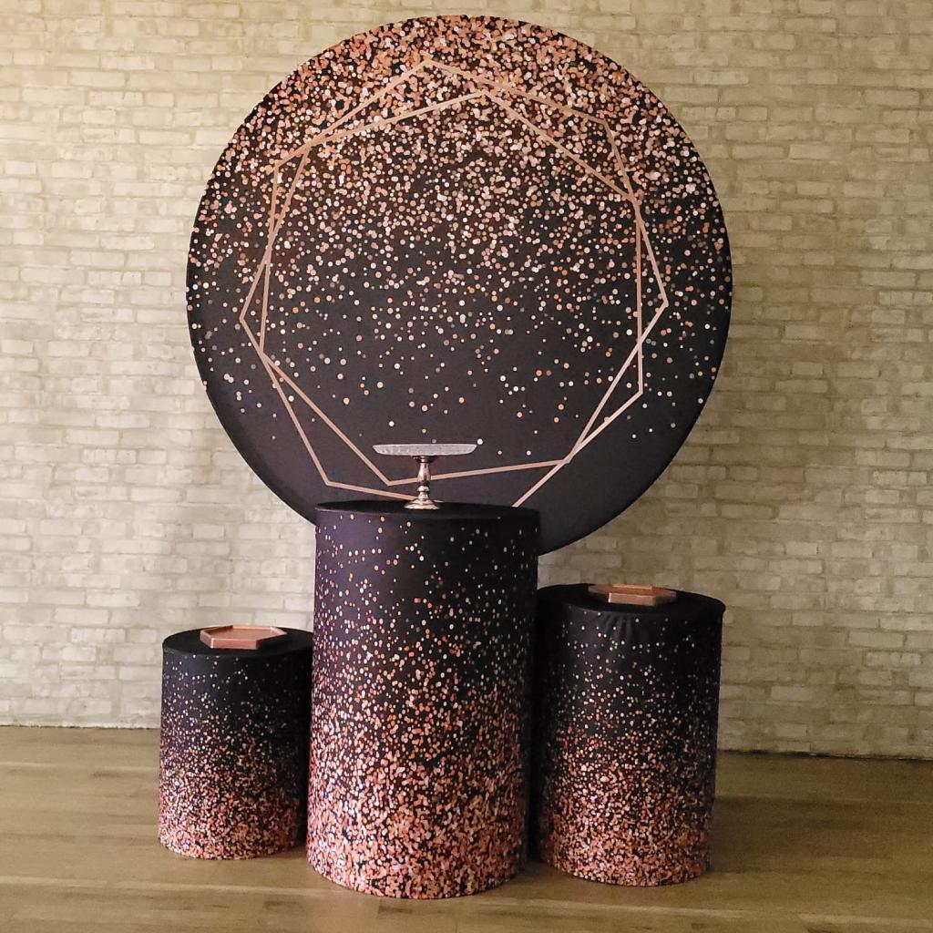 Alugue Tema Para Festa Decoração Glitter Rose Tecido ( Modelo 1 ) - Tallentos Decorações 