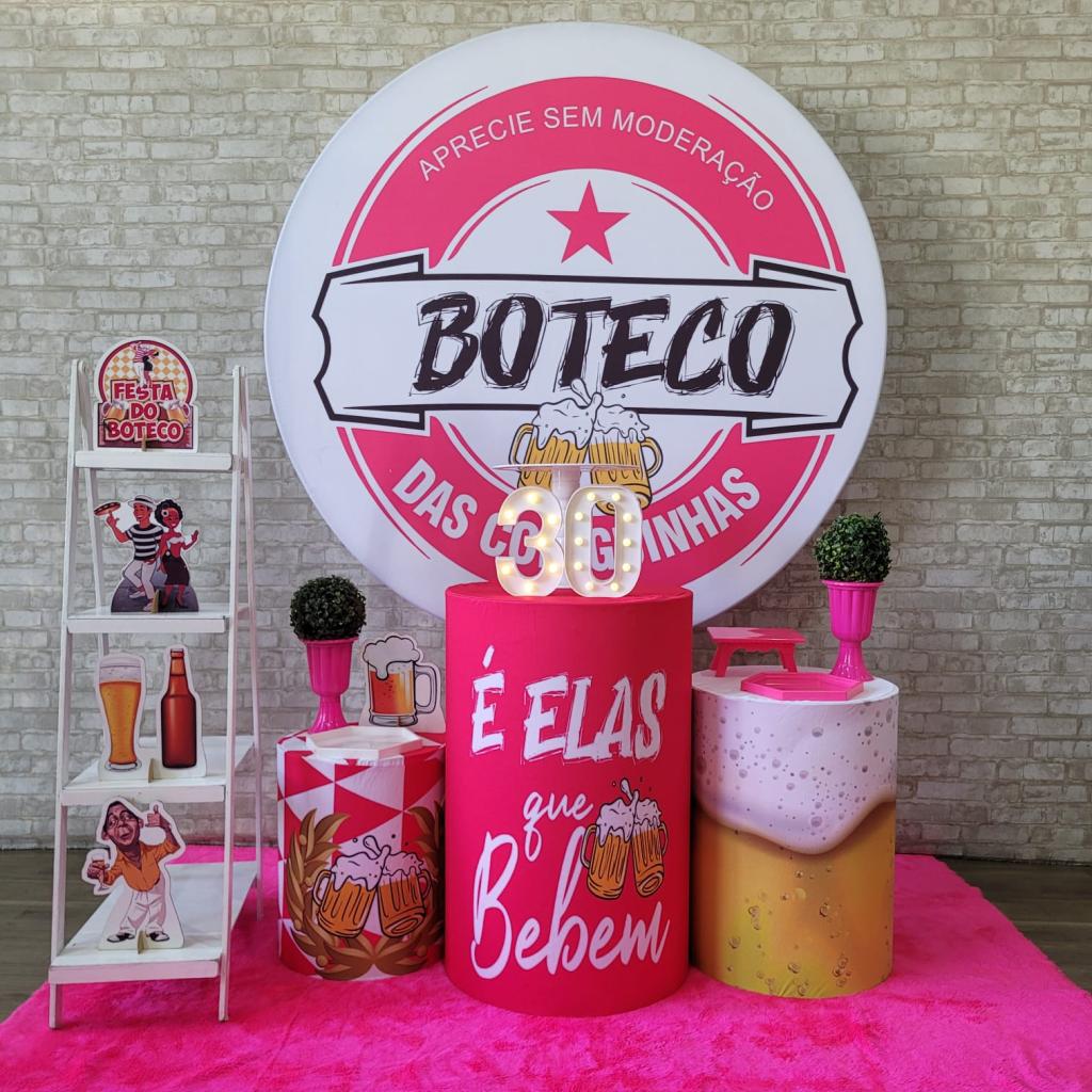 Alugue Tema Para Festa Decoração Boteco Rosa Tecido ( Modelo 2 ) - Tallentos Decorações 