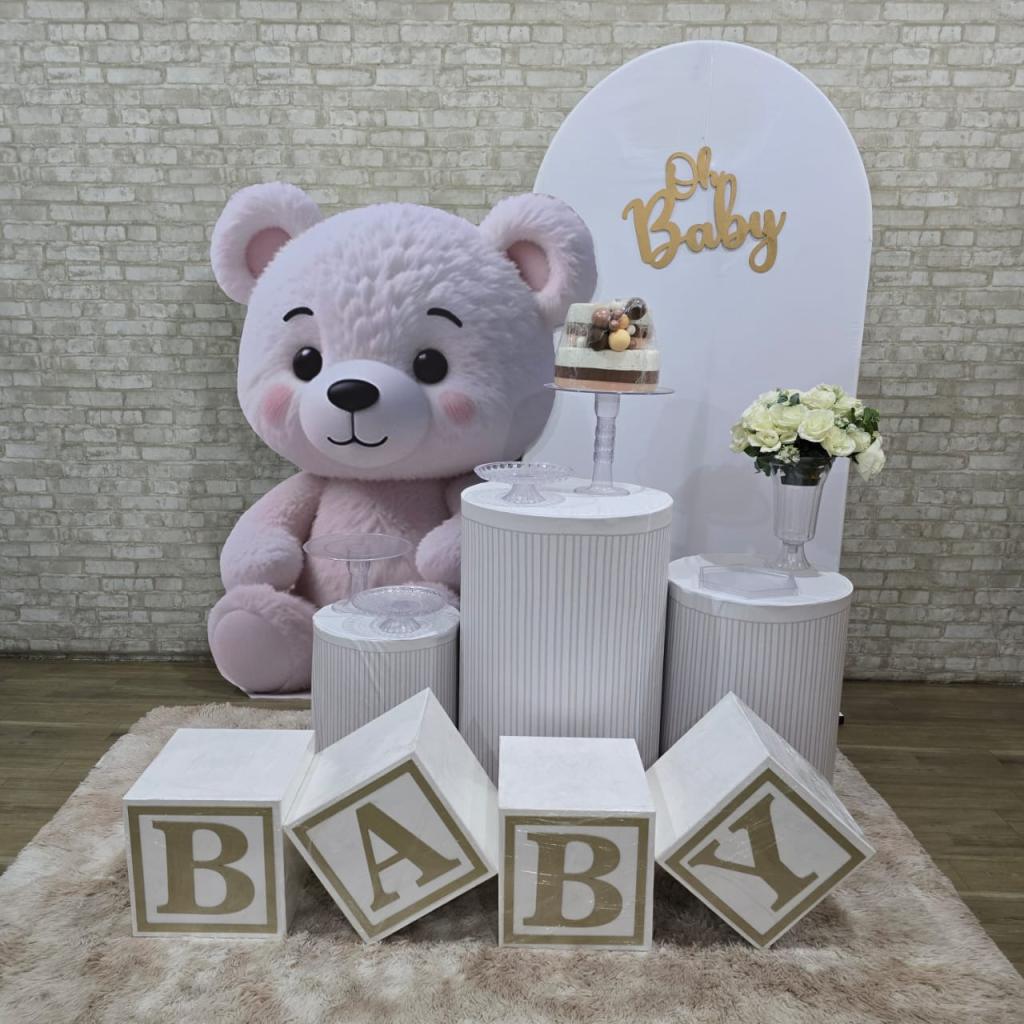 Alugue Tema Para Festa Decoração Chá Revelação Ursão Tecido ( Modelo 1 ) - Tallentos Decorações 