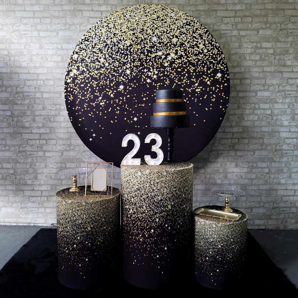 Alugue Tema Para Festa Decoração Glitter Dourado Tecido ( Modelo 2 ) - Tallentos Decorações 