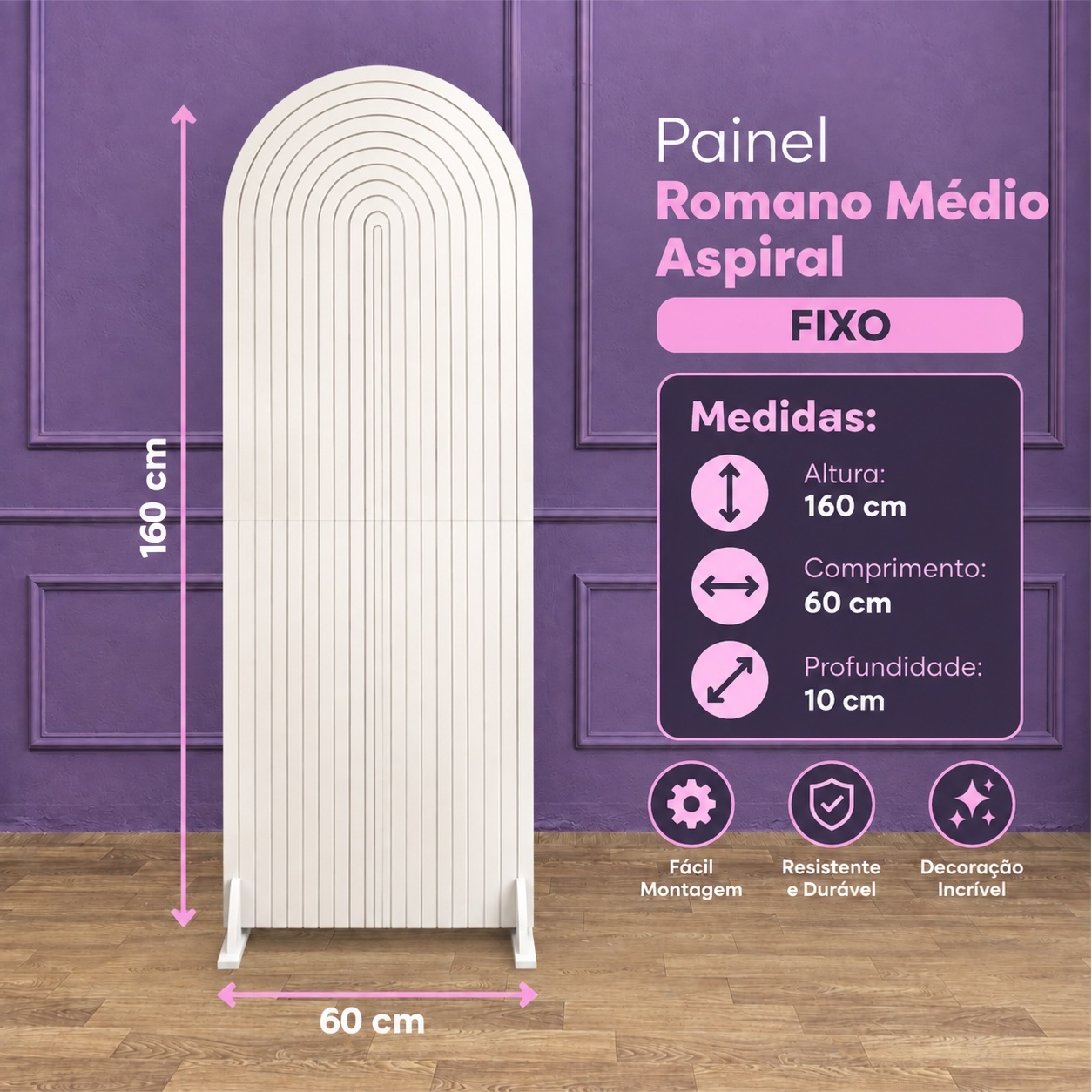 Alugue Painel Romano Médio Aspiral | Branco - Tallentos Decorações 