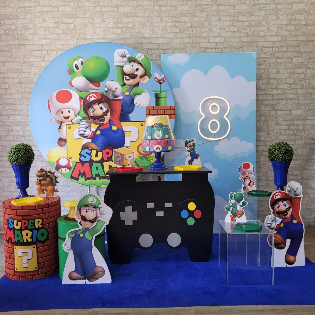 Alugue Tema Para Festa Decoração Mario Tecido ( Modelo 4 ) - Tallentos Decorações 