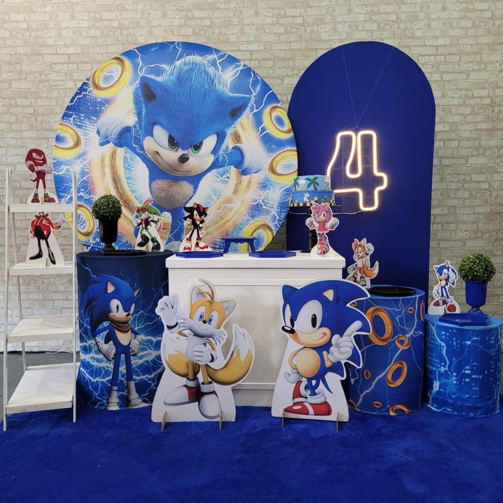 Alugue Tema Para Festa Decoração Sonic Tecido ( Modelo 6 ) - Tallentos Decorações 