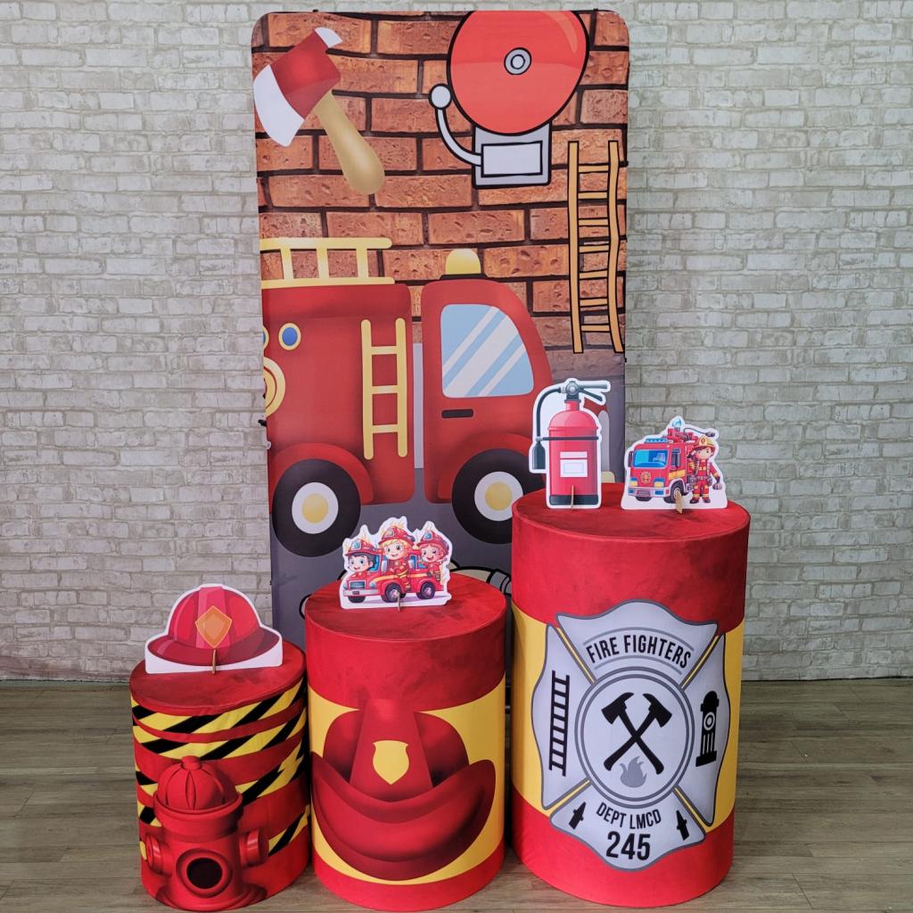 Alugue Tema Para Festa Decoração Bombeiro Tecido ( Modelo 1 ) - Tallentos Decorações 