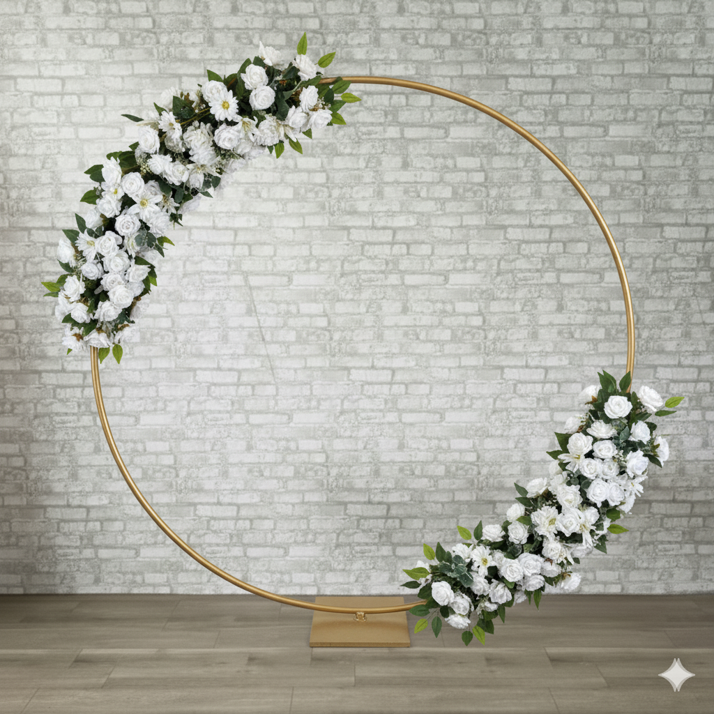 Alugue Estrutura Painel Redondo Com Flores Artificiais Brancas - Branco - Tallentos Decorações 