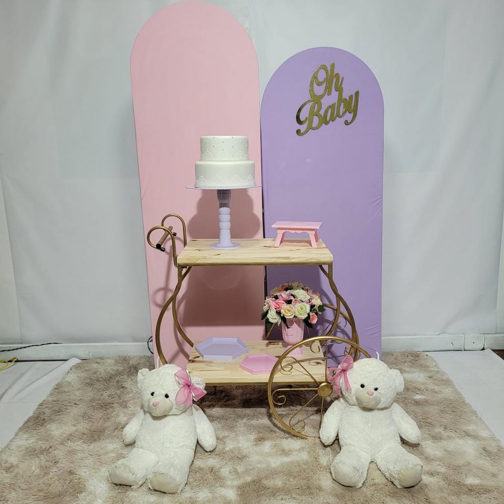 Alugue Tema Para Festa Decoração Chá de Bebê Rosa E Lílas Tecido ( Modelo 1 ) - Tallentos Decorações 