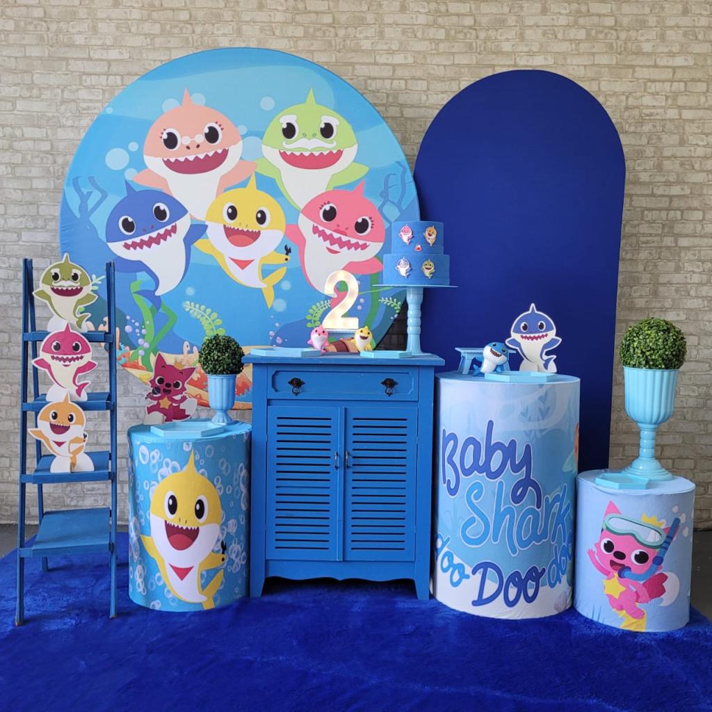 Alugue Tema Para Festa Decoração Baby Shark Tecido ( Modelo 3 ) - Tallentos Decorações 