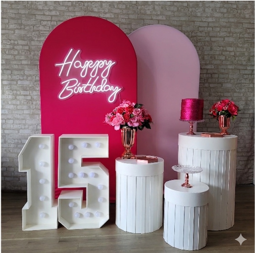 Alugue Tema Para Festa Decoração Tons de Rosa Tecido - Tallentos Decorações 