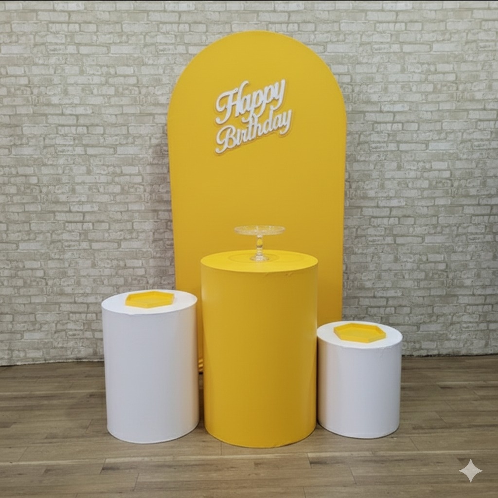 Alugue Tema Para Festa Decoração Happy Amarelo Tecido ( Modelo 1 ) - Tallentos Decorações 