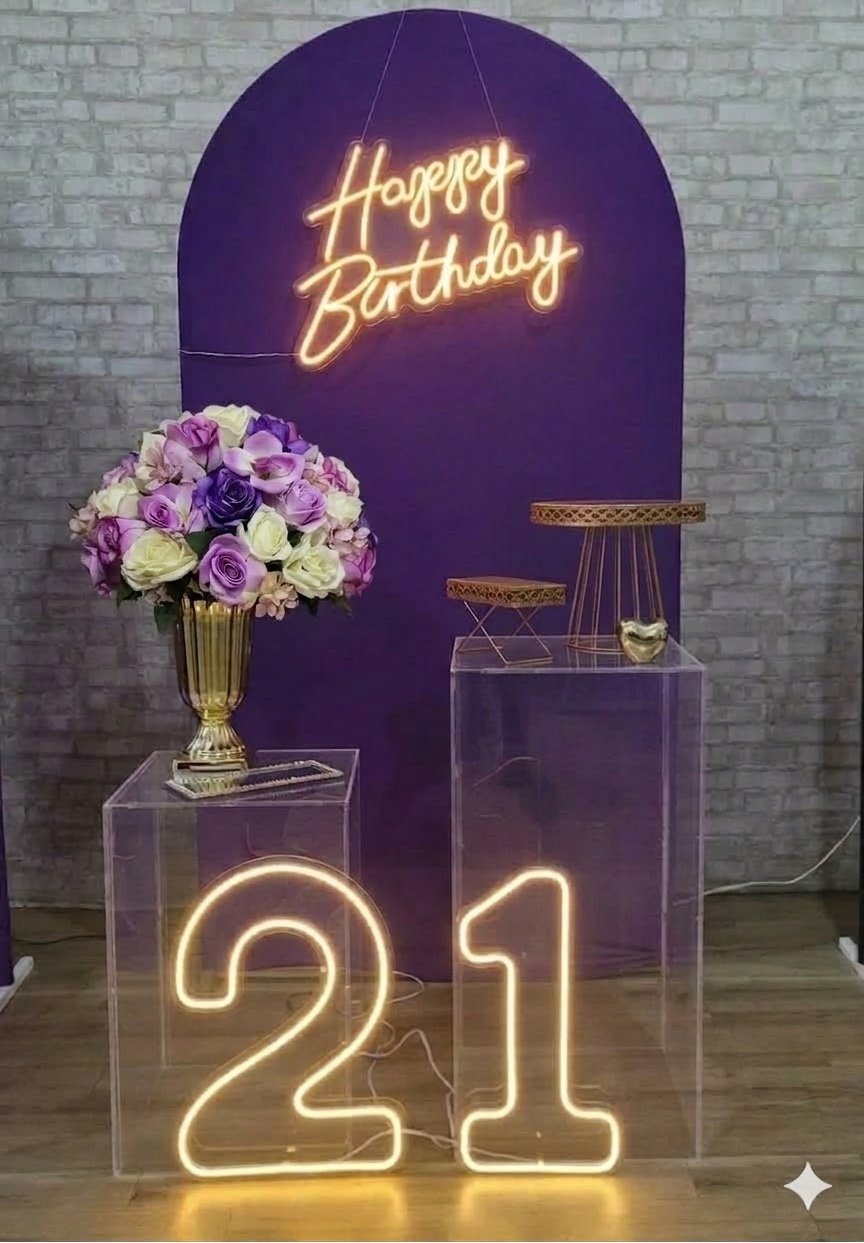 Alugue Tema Para Festa Decoração Happy Roxo Tecido ( Modelo 2 ) - Tallentos Decorações 
