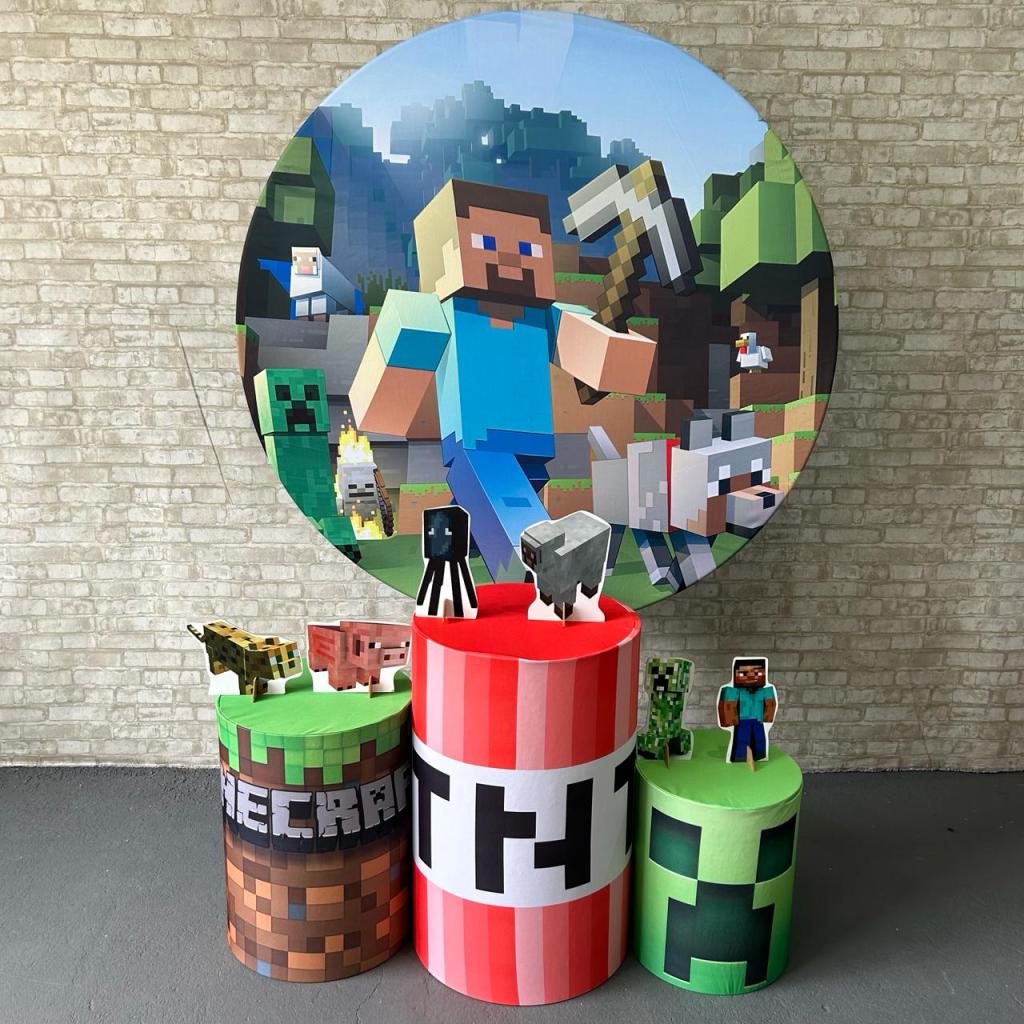 Alugue Tema Para Festa Decoração Minecraft Tecido ( Modelo 1 ) - Tallentos Decorações 