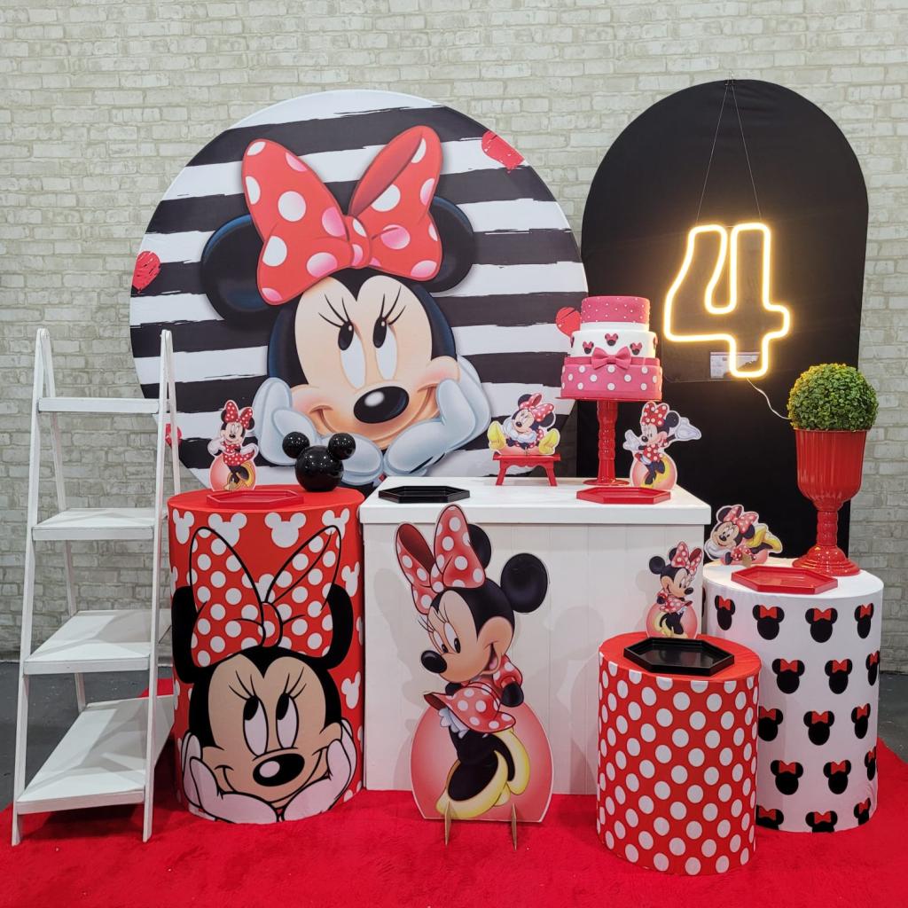 Alugue Tema Para Festa Decoração Minnie Vermelha Tecido ( Modelo 4 ) - Tallentos Decorações 