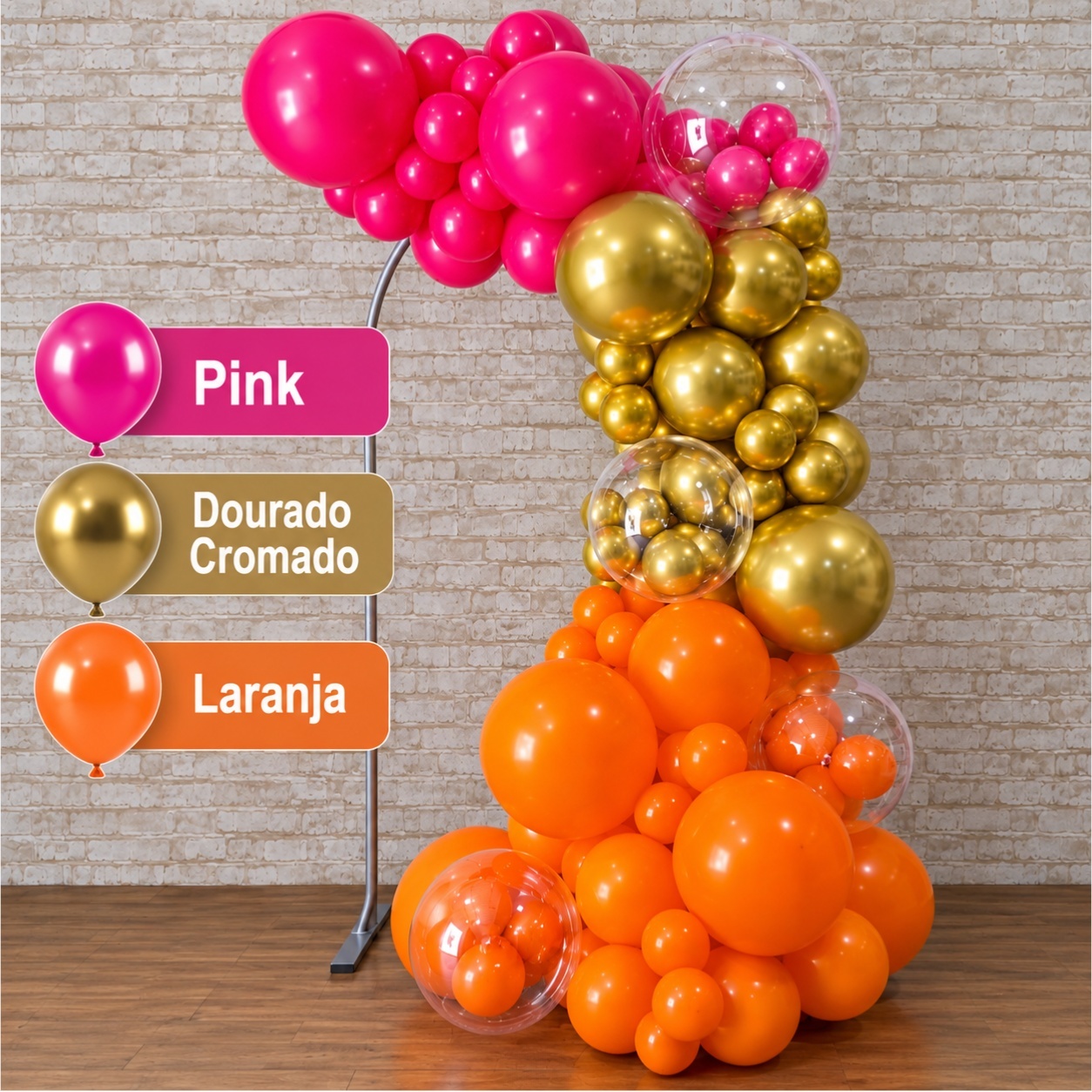 Arco de Balão Pronto Com 3 Metros Linha Luxo Laranja E Rosa Pink Tardezinha - Tallentos Decorações 