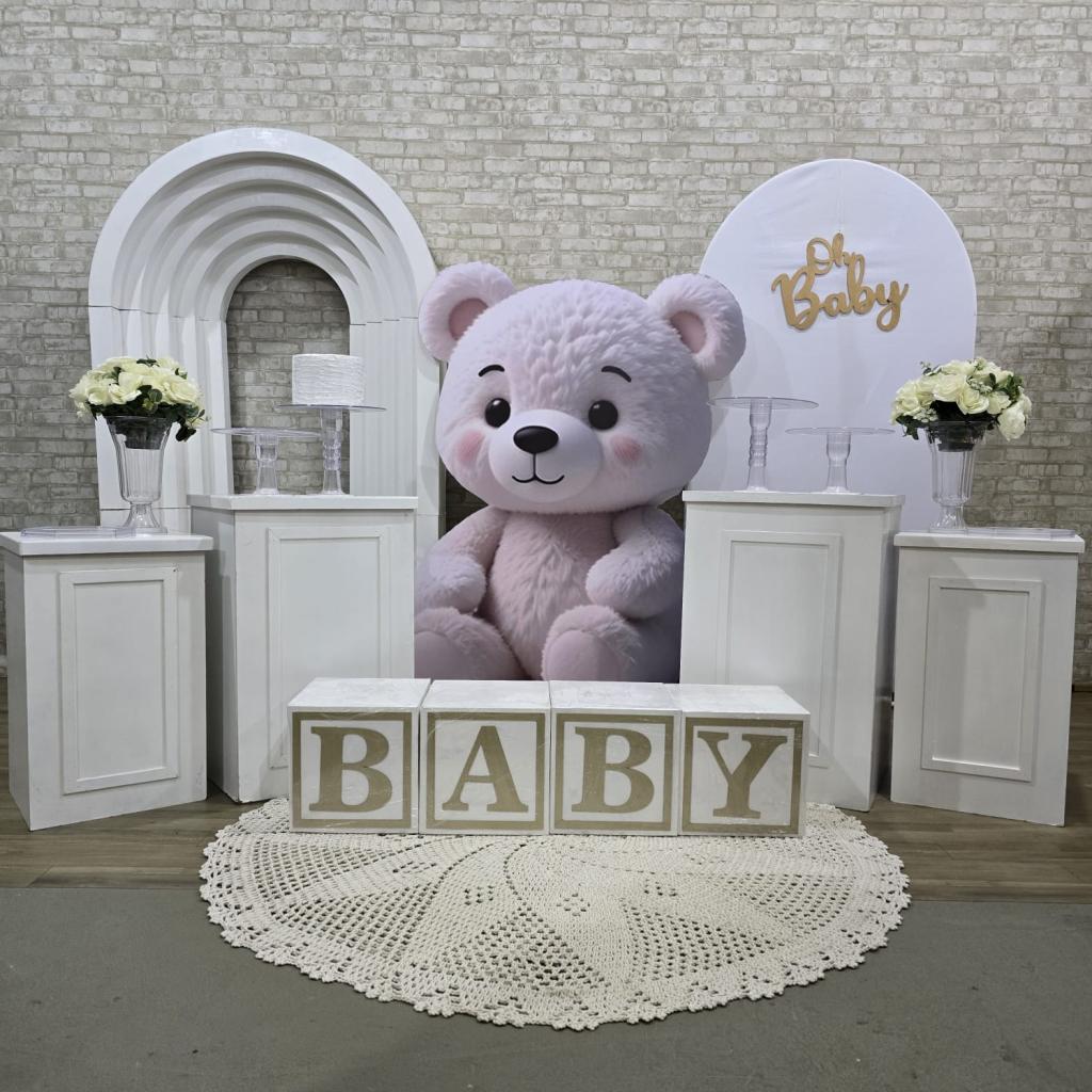 Alugue Tema Para Festa Decoração Chá Revelação Ursão Tecido ( Modelo 4 ) - Tallentos Decorações 