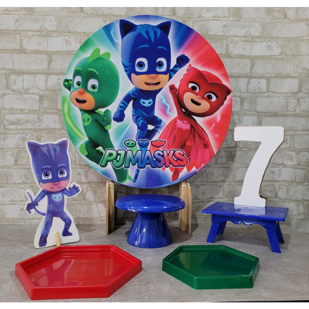 Alugue Tema Para Festa Na Mesa Decoração Pj Masks - Tallentos Decorações 