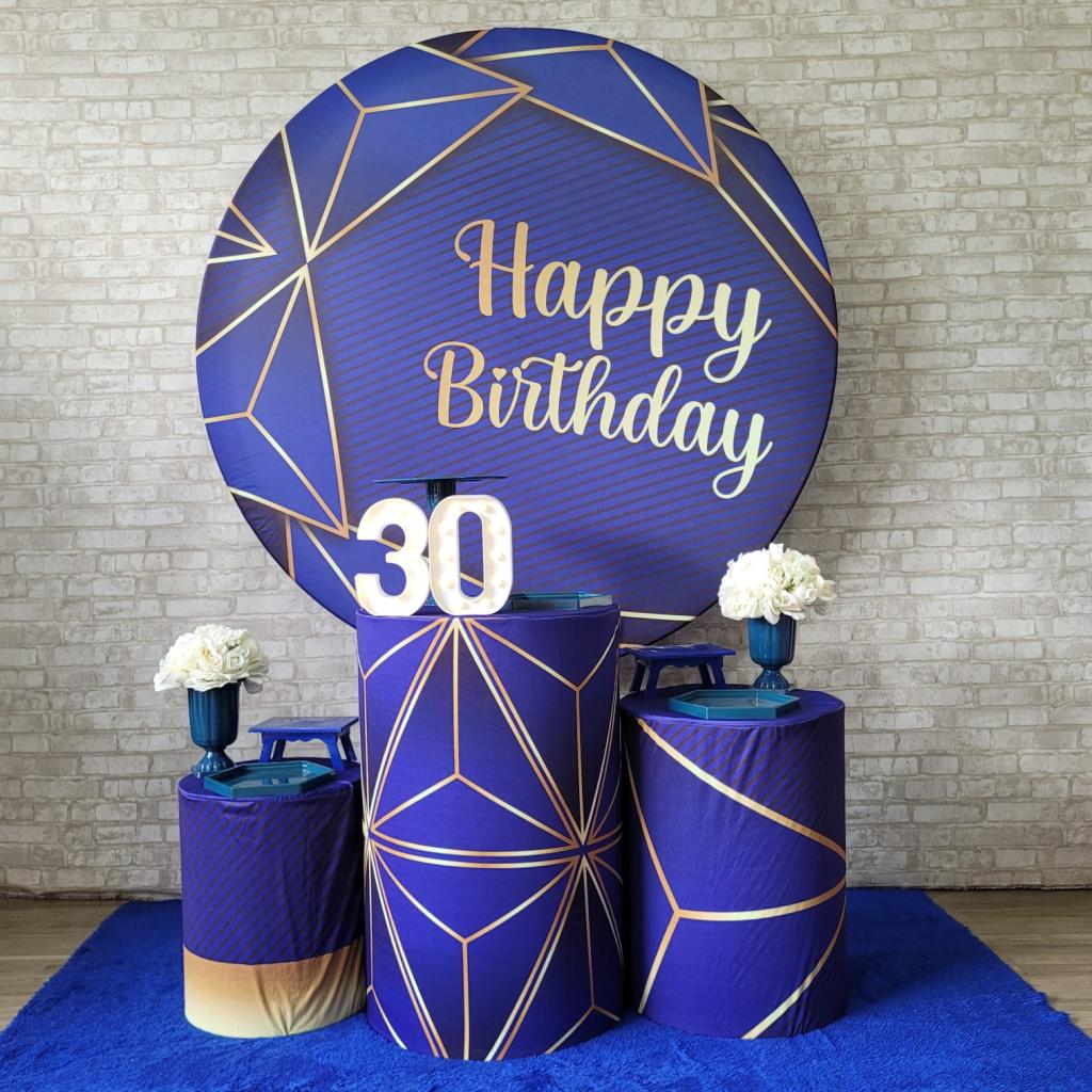 Alugue Tema Para Festa Decoração Happy Azul Tecido ( Modelo 3 ) - Tallentos Decorações 
