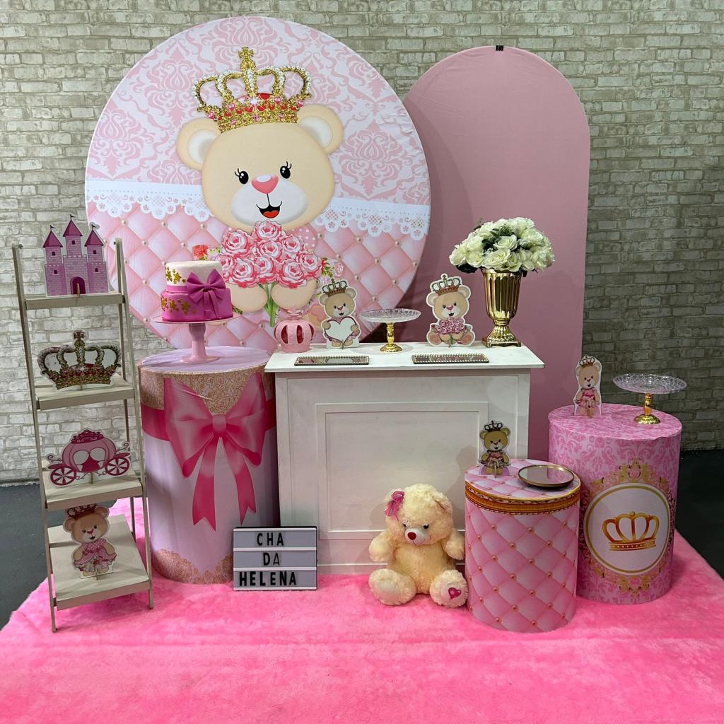 Alugue Tema Para Festa Decoração Ursinha Realeza Tecido ( Modelo 3 ) - Tallentos Decorações 
