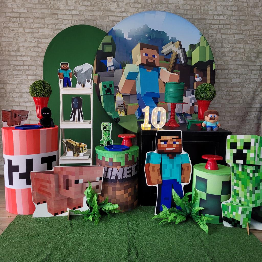 Alugue Tema Para Festa Decoração Minecraft Tecido ( Modelo 3 ) - Tallentos Decorações 