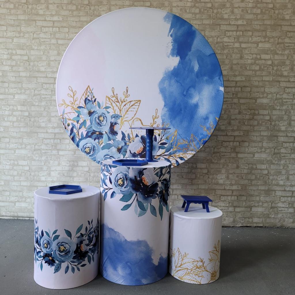 Alugue Tema Para Festa Decoração Flores Azul Tecido ( Modelo 1 ) - Tallentos Decorações 