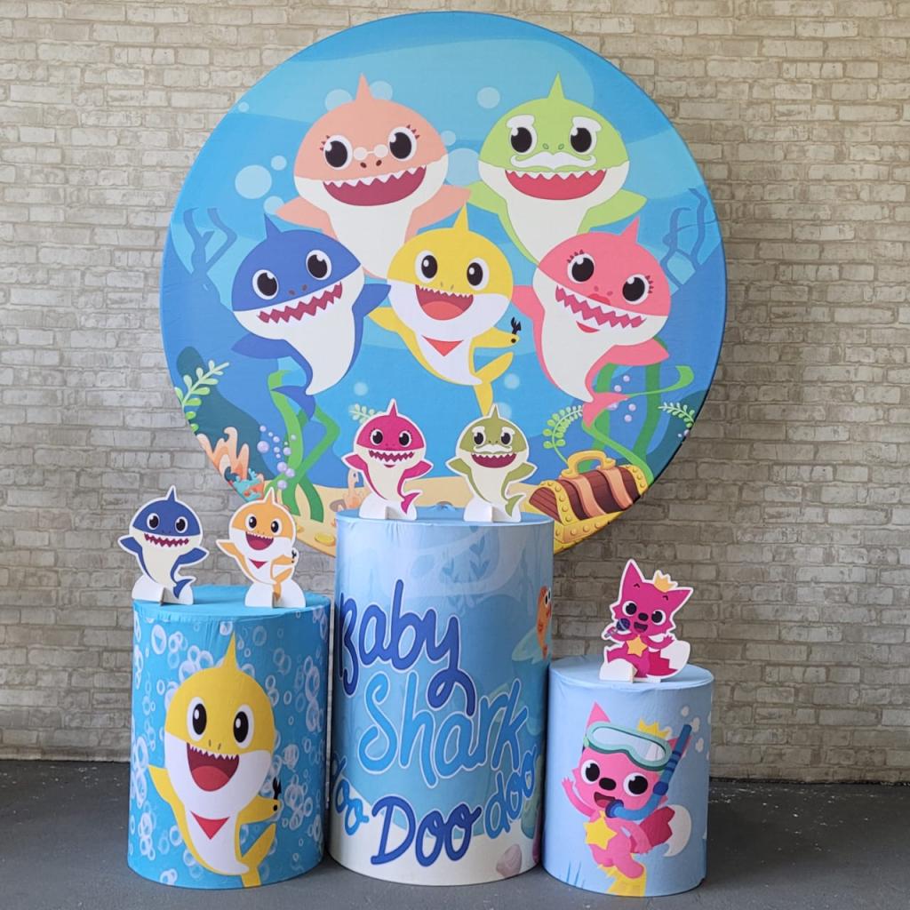 Alugue Tema Para Festa Decoração Baby Shark Tecido ( Modelo 1 ) - Tallentos Decorações 