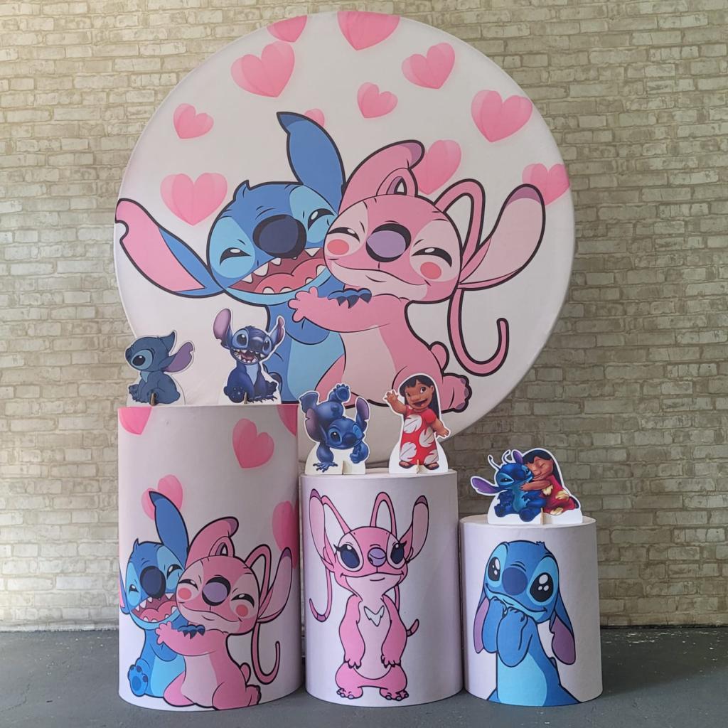 Alugue Tema Para Festa Decoração Lilo Stitch E Angel Tecido ( Modelo 1 ) - Tallentos Decorações 