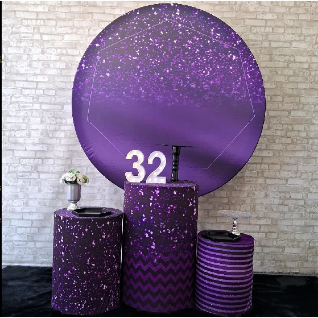 Alugue Tema Para Festa Decoração Glitter Roxo Tecido ( Modelo 2 ) - Tallentos Decorações 