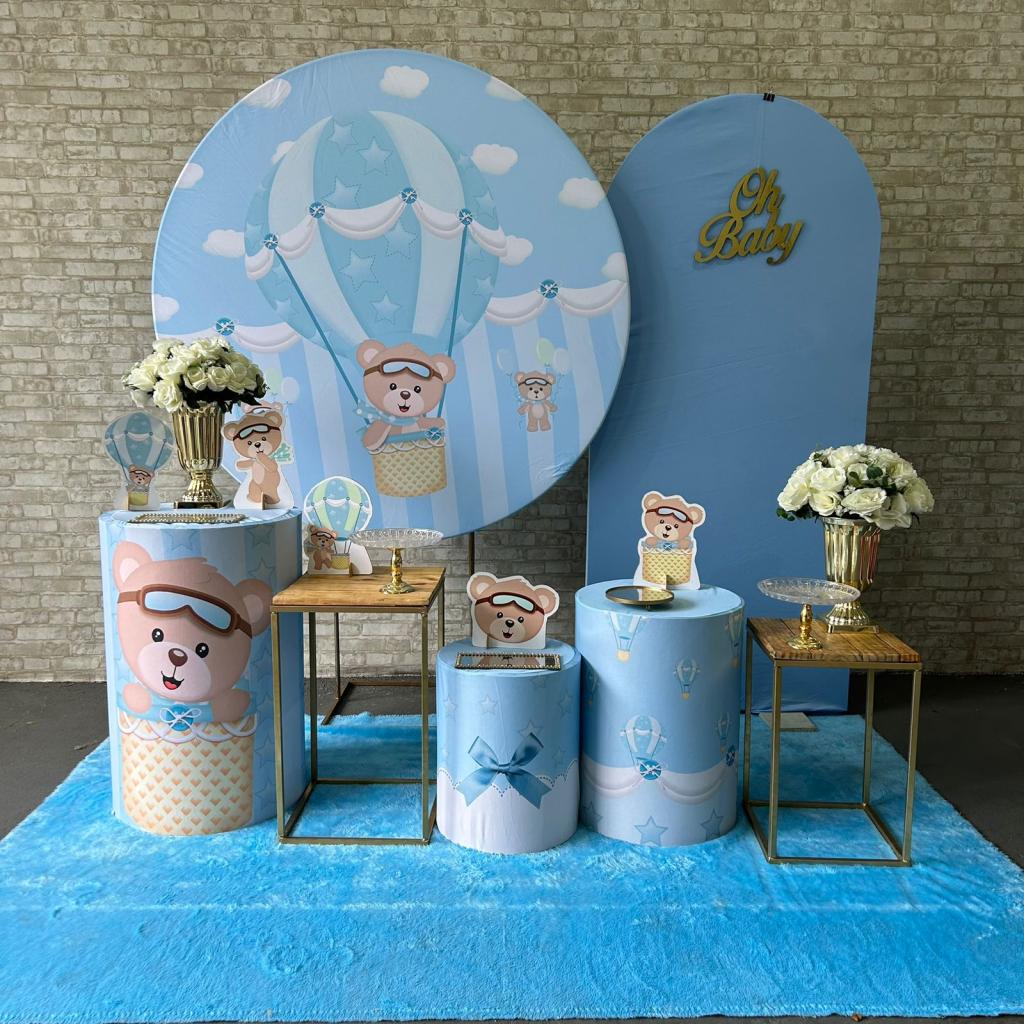 Alugue Tema Para Festa Decoração Ursinho Baloeiro Tecido ( Modelo 3 ) - Tallentos Decorações 