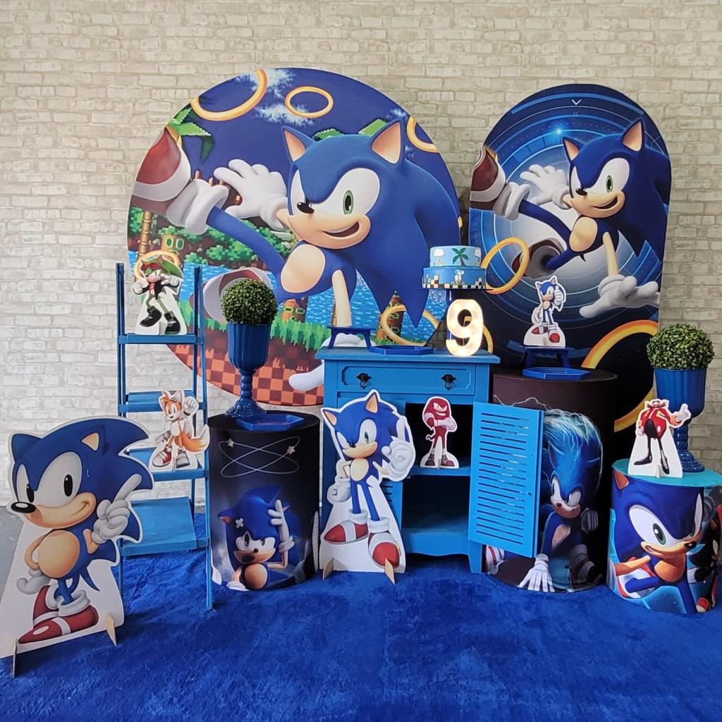 Alugue Tema Para Festa Decoração Sonic Tecido ( Modelo 3 ) - Tallentos Decorações 