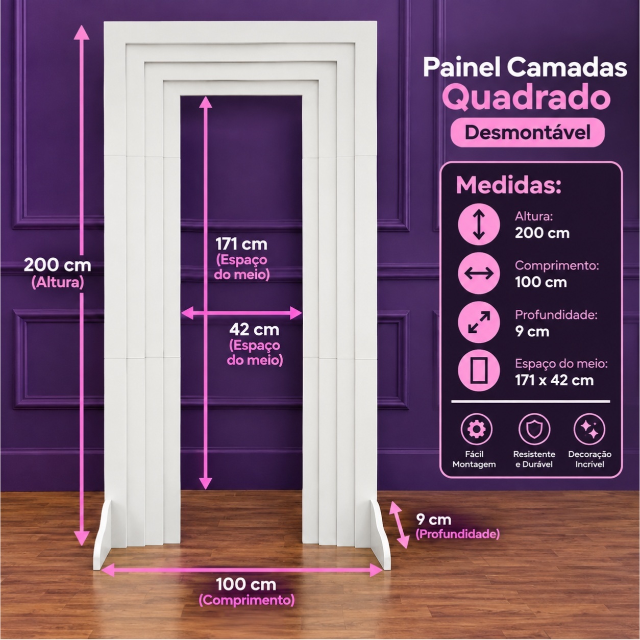 Alugue Painel Quadrado 3D - Tallentos Decorações 