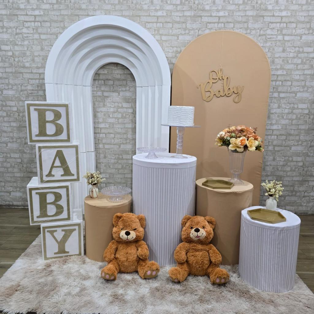 Alugue Tema Para Festa Decoração Chá Revelação Nude Ursinho Tecido (Modelo 06) - Tallentos Decorações 