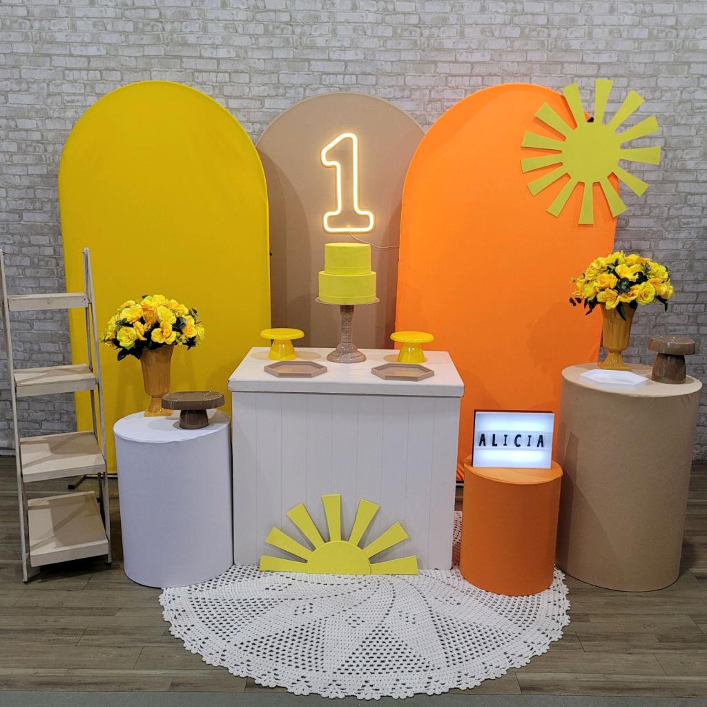 Alugue Tema Para Festa Decoração Minha Primeira Volta Ao Sol Tecido ( Modelo 2 ) - Tallentos Decorações 