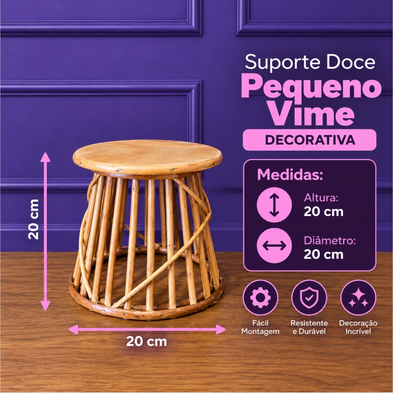 Suporte de Doce Pequeno de Vime - Tallentos Decorações 