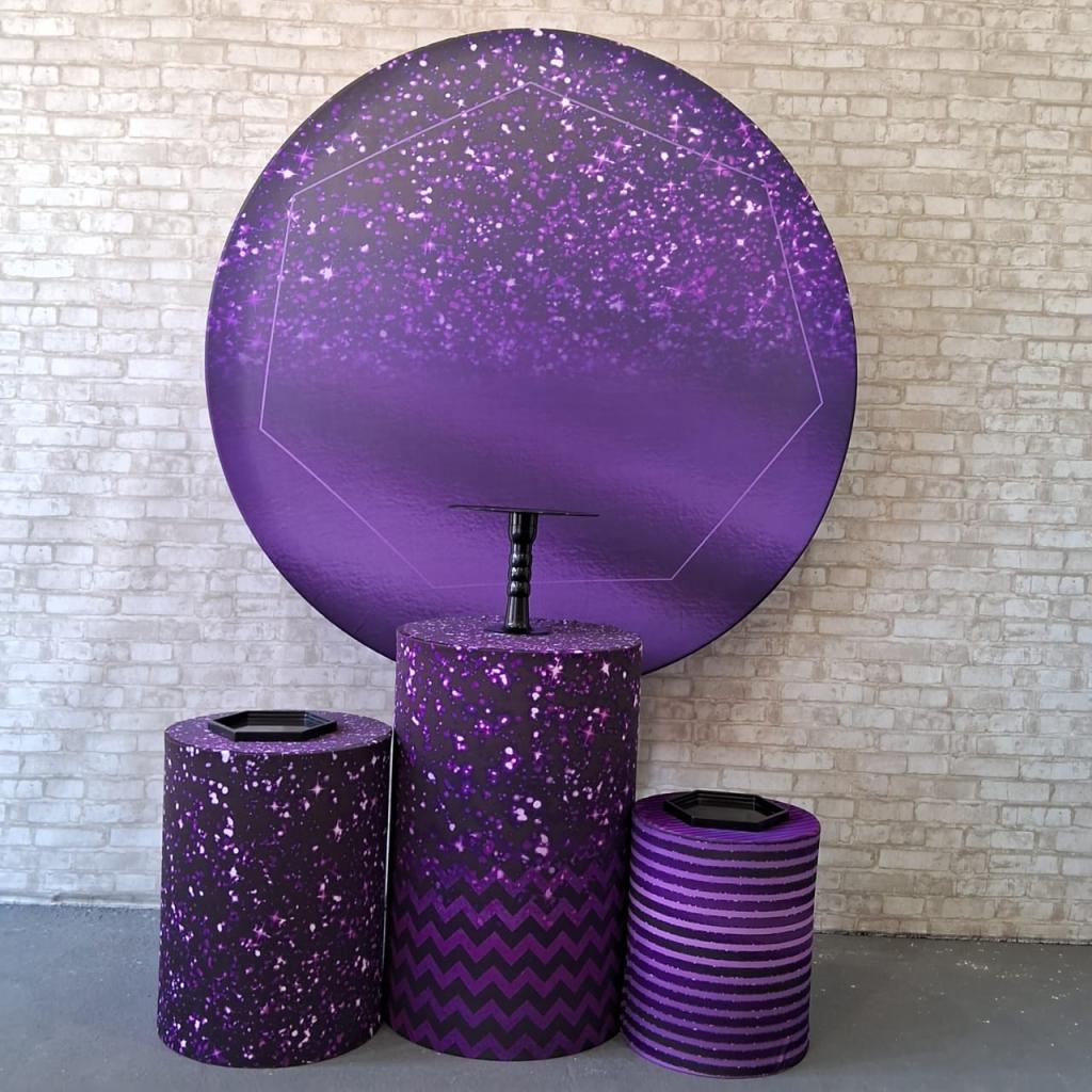 Alugue Tema Para Festa Decoração Glitter Roxo Tecido ( Modelo 1 ) - Tallentos Decorações 
