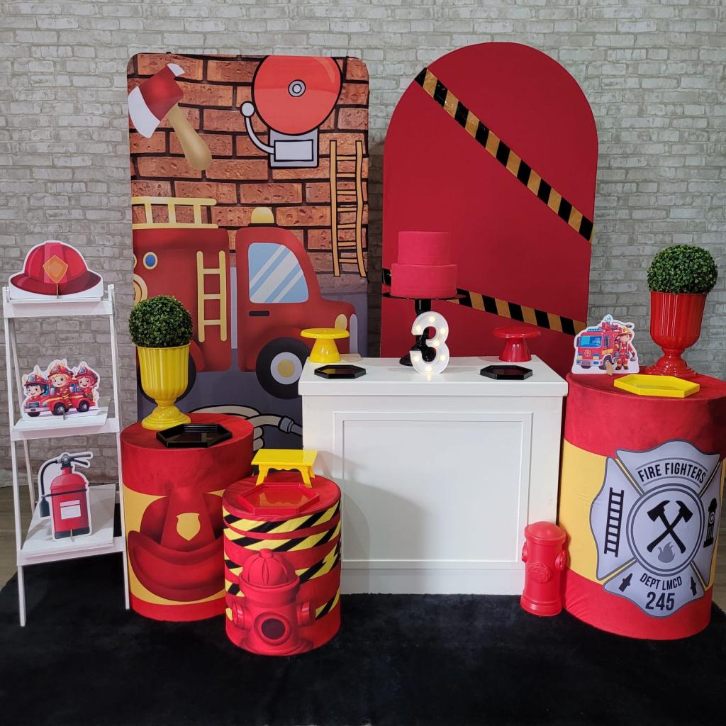 Alugue Tema Para Festa Decoração Bombeiro Tecido ( Modelo 3 ) - Tallentos Decorações 