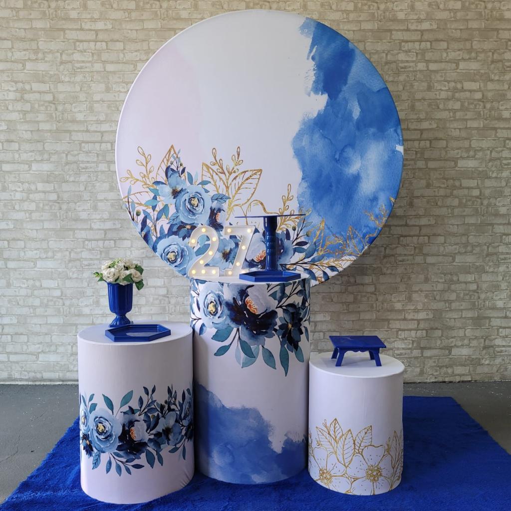 Alugue Tema Para Festa Decoração Flores Azul Tecido ( Modelo 2 ) - Tallentos Decorações 